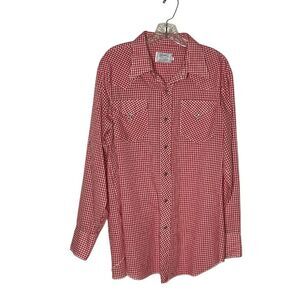 H Bar C California Ranchwear Western Shirt Red White Gingham Check Pearl Snaps